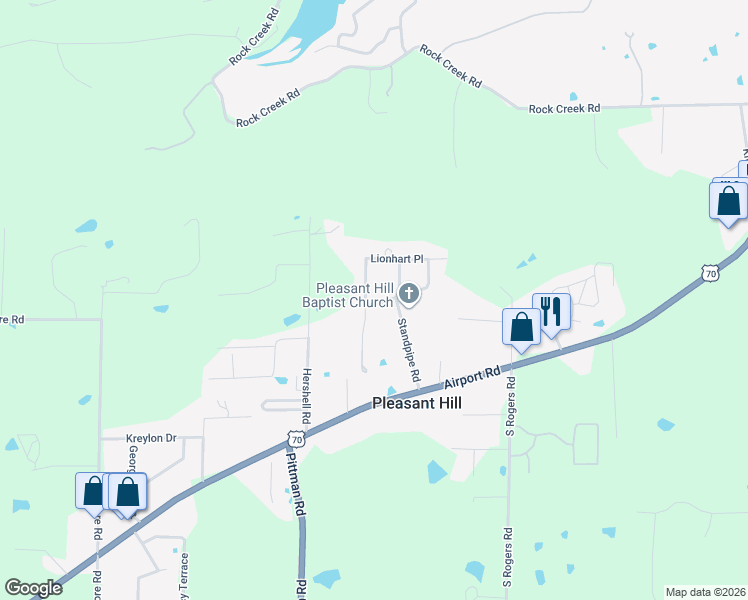 map of restaurants, bars, coffee shops, grocery stores, and more near 180 Gloria Road in Hot Springs