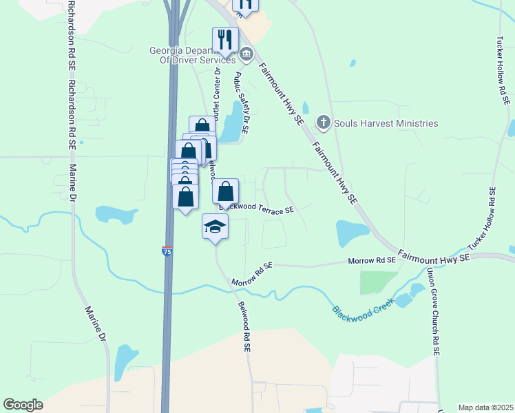map of restaurants, bars, coffee shops, grocery stores, and more near Blackwood Terrace Southeast in Calhoun