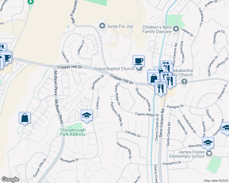 map of restaurants, bars, coffee shops, grocery stores, and more near 28015 Tupelo Ridge Drive in Santa Clarita