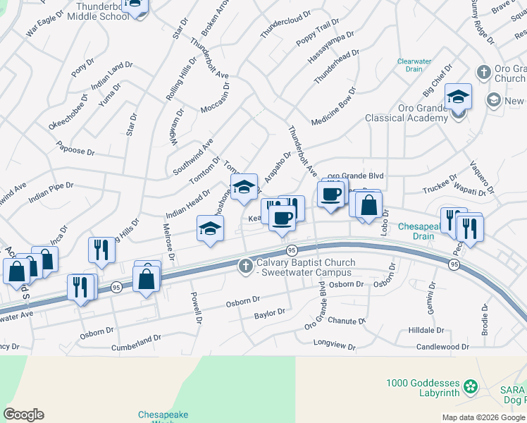 map of restaurants, bars, coffee shops, grocery stores, and more near 3131 Kearsage Drive in Lake Havasu City