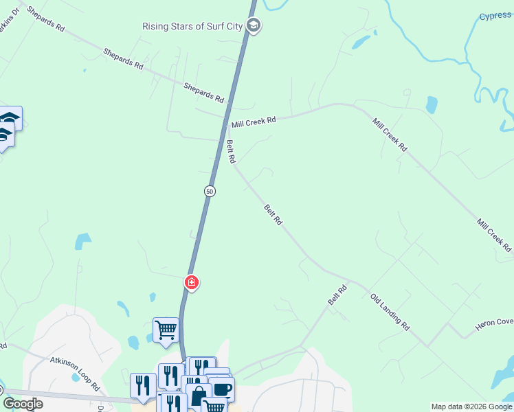 map of restaurants, bars, coffee shops, grocery stores, and more near 320 Belt Road in Hampstead