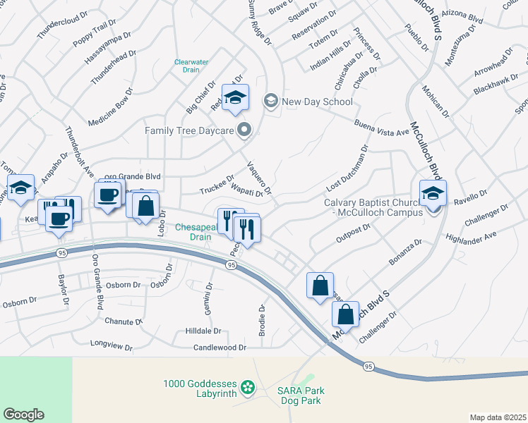 map of restaurants, bars, coffee shops, grocery stores, and more near 3531 Lost Dutchman Drive in Lake Havasu City