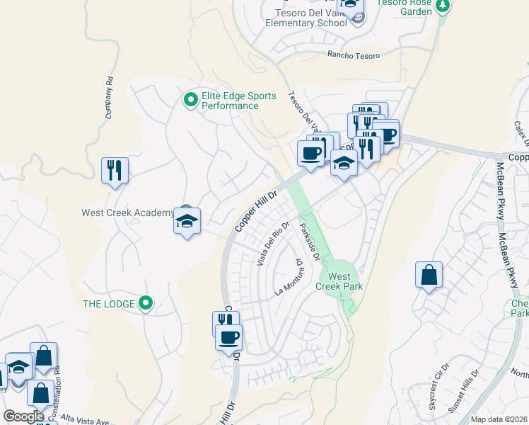map of restaurants, bars, coffee shops, grocery stores, and more near 28697 Jardineras Drive in Santa Clarita