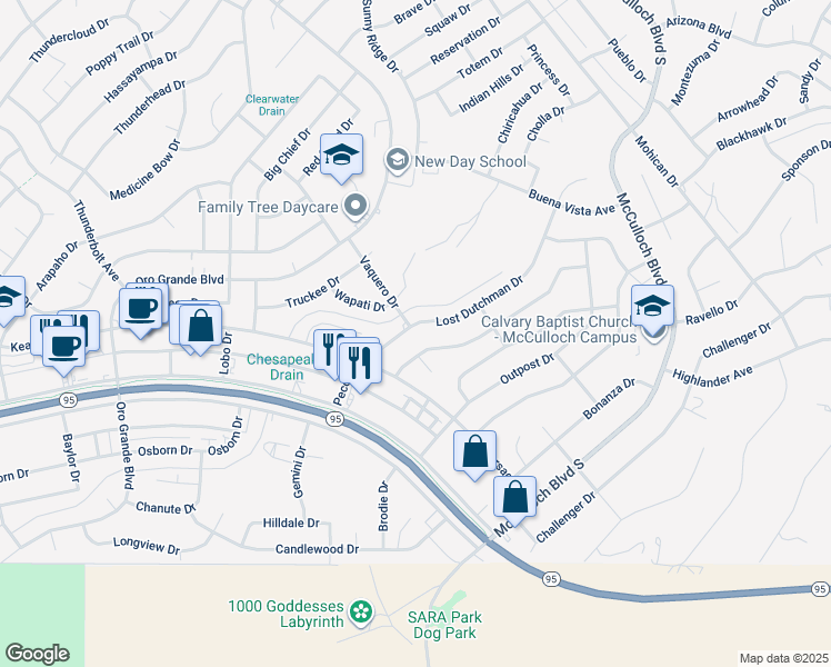 map of restaurants, bars, coffee shops, grocery stores, and more near 3550 Lost Dutchman Drive in Lake Havasu City