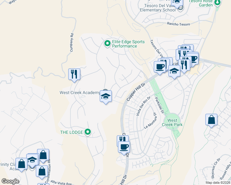 map of restaurants, bars, coffee shops, grocery stores, and more near 28721 Coal Mountain Court in Santa Clarita