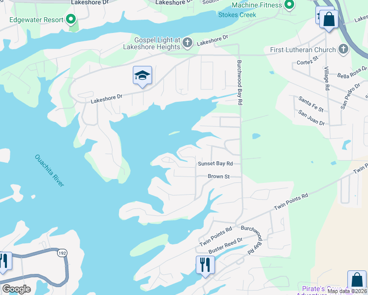 map of restaurants, bars, coffee shops, grocery stores, and more near 212 Sunset Bay Road in Hot Springs