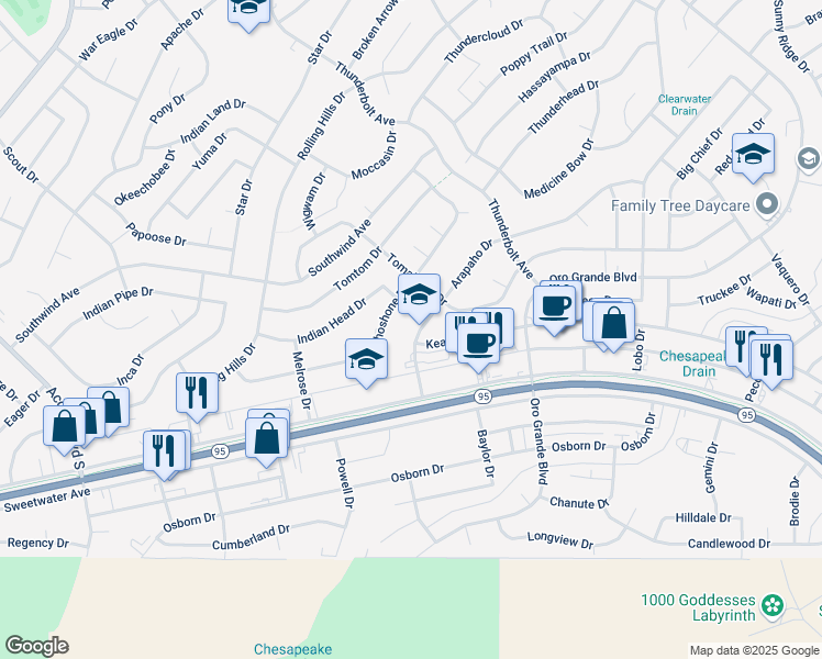 map of restaurants, bars, coffee shops, grocery stores, and more near 3085 Arapaho Drive in Lake Havasu City