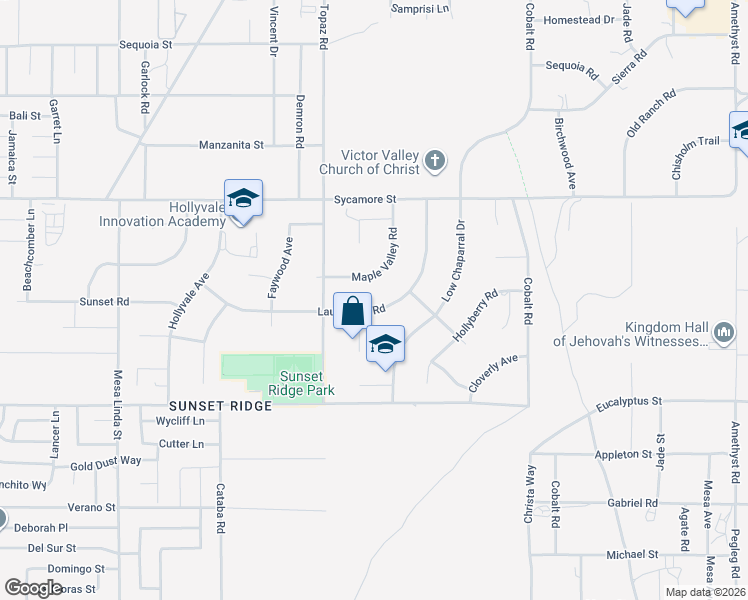 map of restaurants, bars, coffee shops, grocery stores, and more near 11514 Laurel Oak Road in Victorville