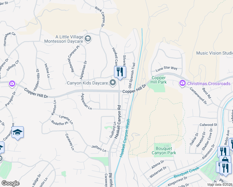 map of restaurants, bars, coffee shops, grocery stores, and more near 28360 Easton Lane in Santa Clarita