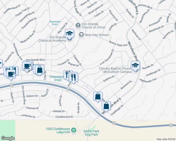 map of restaurants, bars, coffee shops, grocery stores, and more near 3550 Lost Dutchman Drive in Lake Havasu City