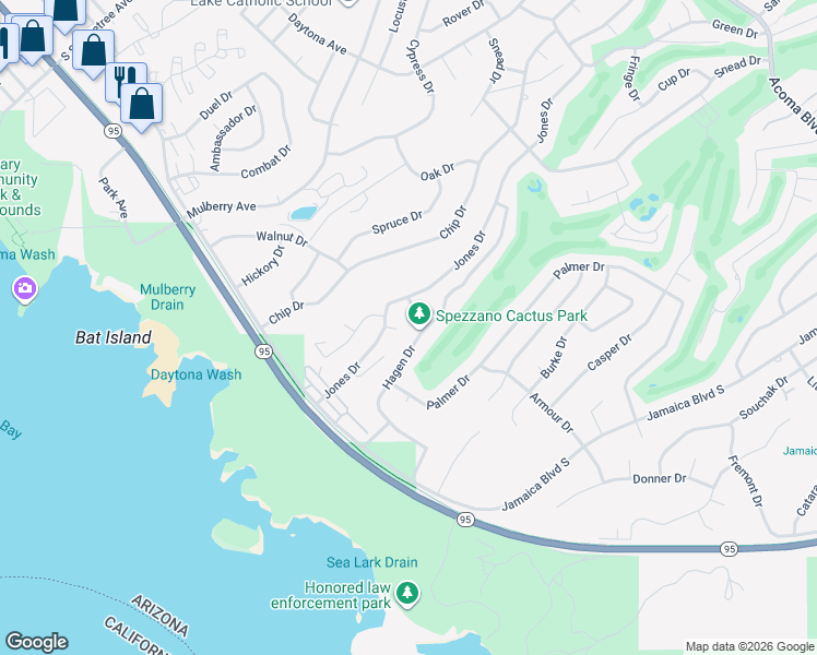 map of restaurants, bars, coffee shops, grocery stores, and more near 578 Boros Ln in Lake Havasu City