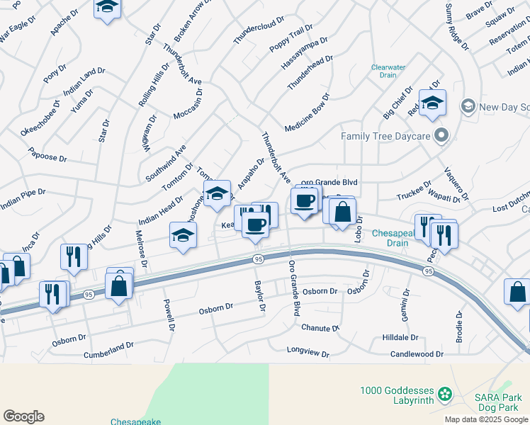 map of restaurants, bars, coffee shops, grocery stores, and more near 3171 Kearsage Drive in Lake Havasu City