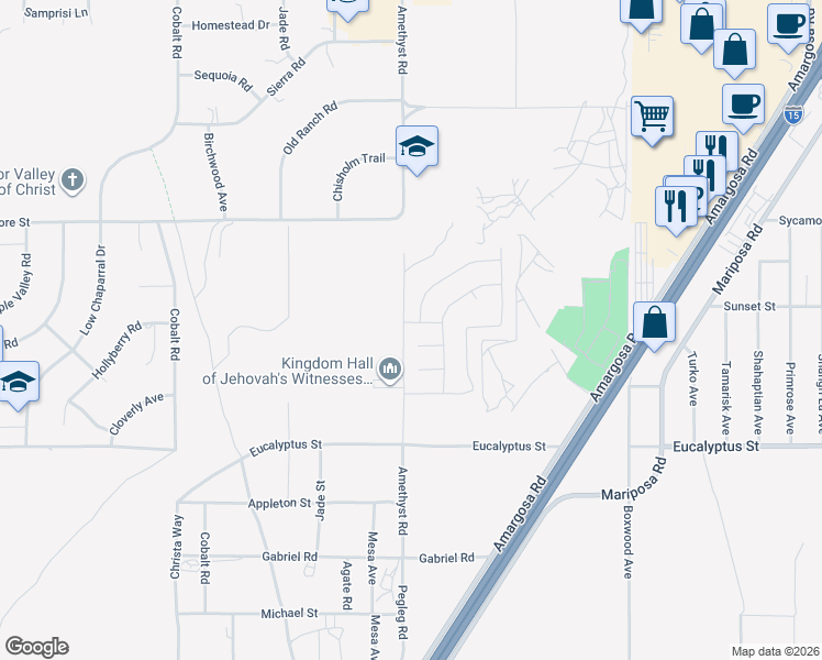 map of restaurants, bars, coffee shops, grocery stores, and more near 13711 Asprey Street in Victorville