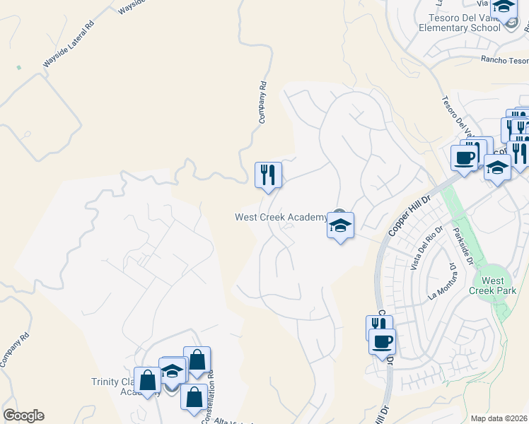 map of restaurants, bars, coffee shops, grocery stores, and more near 24903 Shadow Ridge Court in Santa Clarita