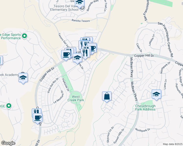 map of restaurants, bars, coffee shops, grocery stores, and more near 28690 North Pietro Drive in Santa Clarita