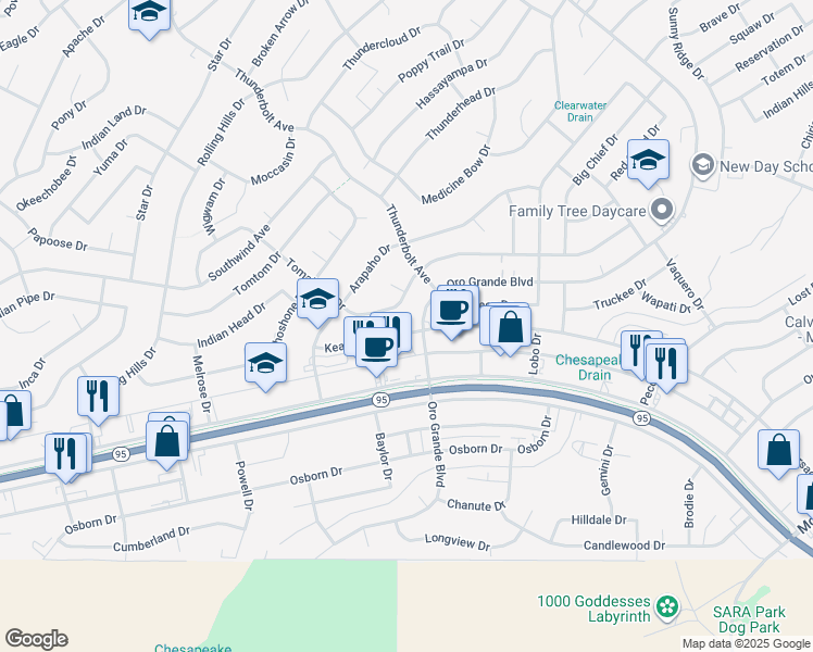 map of restaurants, bars, coffee shops, grocery stores, and more near 3201 Kearsage Drive in Lake Havasu City
