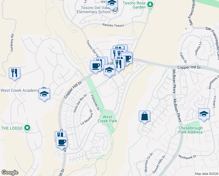 map of restaurants, bars, coffee shops, grocery stores, and more near 28771 Rio Norte Drive in Santa Clarita