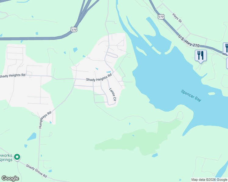 map of restaurants, bars, coffee shops, grocery stores, and more near 336 Lance Circle in Hot Springs