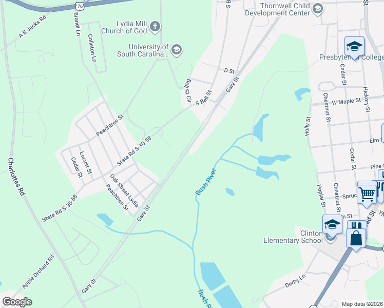 map of restaurants, bars, coffee shops, grocery stores, and more near 1743 Gary St in Clinton