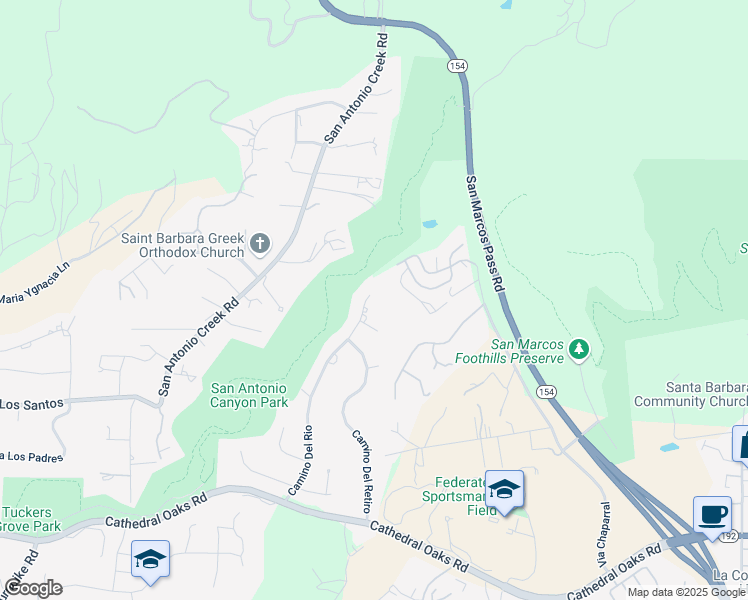 map of restaurants, bars, coffee shops, grocery stores, and more near 1164 Camino Del Rio in Santa Barbara