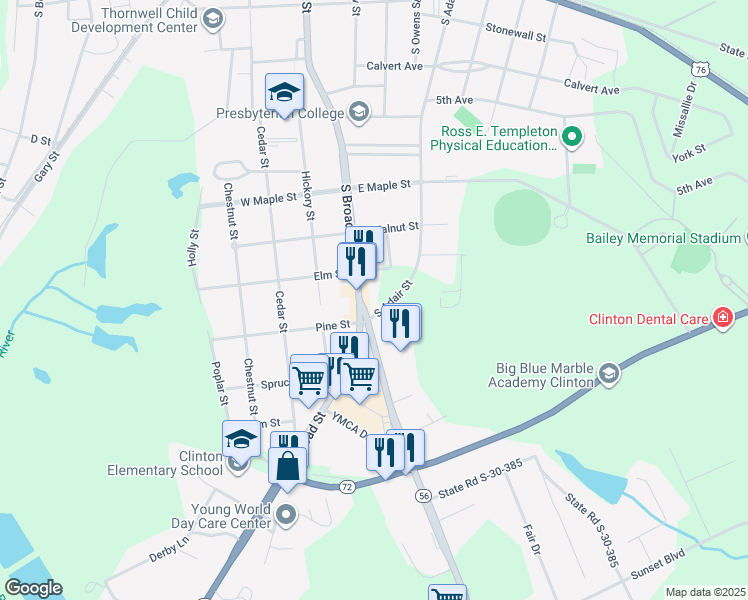 map of restaurants, bars, coffee shops, grocery stores, and more near 819 South Broad Street in Clinton