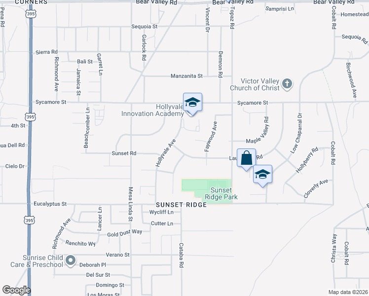 map of restaurants, bars, coffee shops, grocery stores, and more near 12758 Laurel Oak Road in Victorville