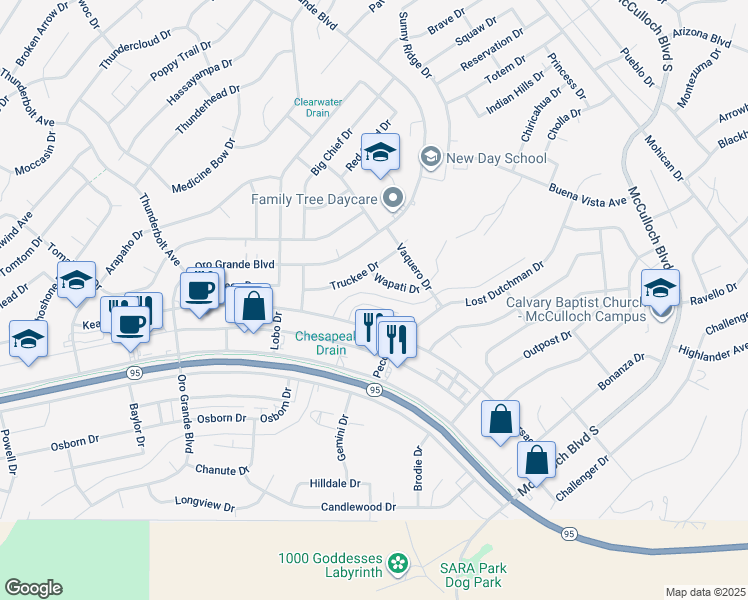 map of restaurants, bars, coffee shops, grocery stores, and more near 3441 Kearsage Place in Lake Havasu City