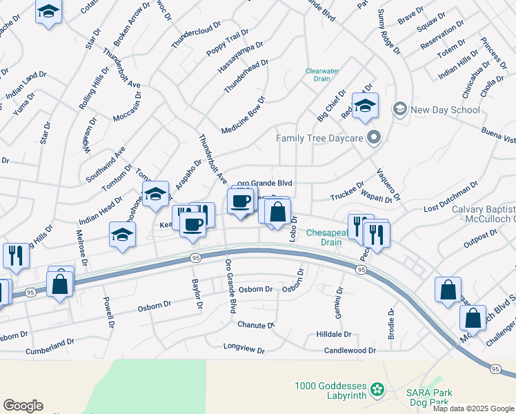 map of restaurants, bars, coffee shops, grocery stores, and more near 3300 Kearsage Drive in Lake Havasu City