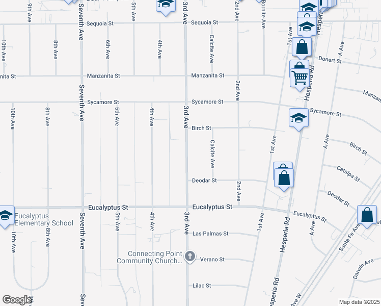map of restaurants, bars, coffee shops, grocery stores, and more near 11509 3rd Avenue in Hesperia