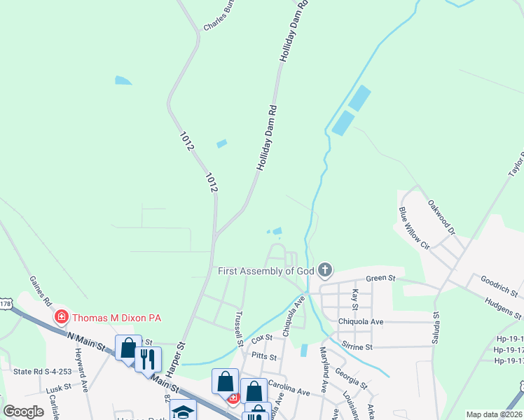 map of restaurants, bars, coffee shops, grocery stores, and more near 10 Holliday Dam Road in Honea Path