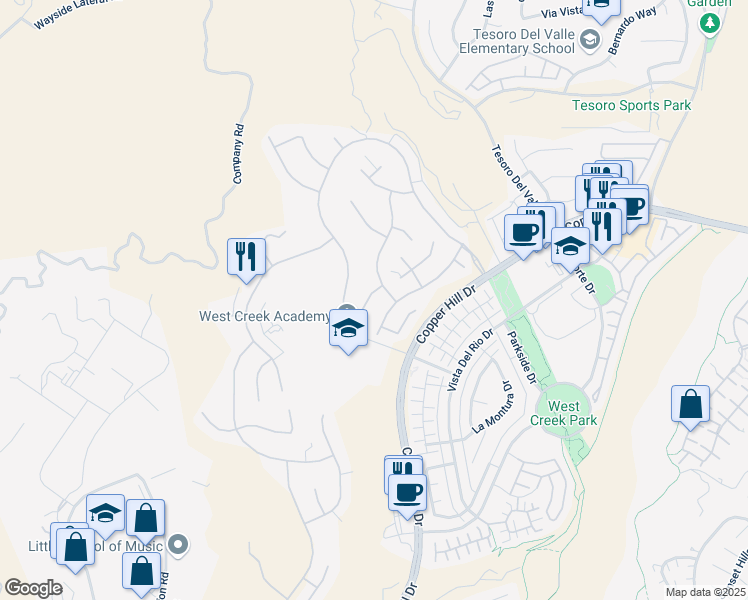 map of restaurants, bars, coffee shops, grocery stores, and more near 28826 Panorama Court in Santa Clarita