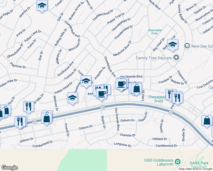 map of restaurants, bars, coffee shops, grocery stores, and more near 3171 Kearsage Drive in Lake Havasu City