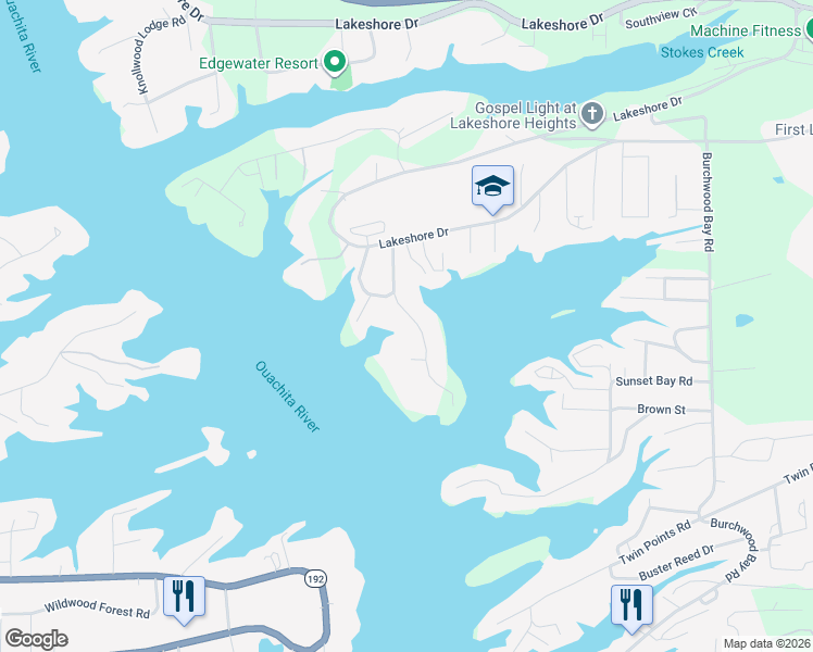 map of restaurants, bars, coffee shops, grocery stores, and more near 214 Daffodil Street in Hot Springs