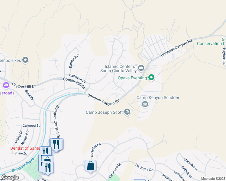 map of restaurants, bars, coffee shops, grocery stores, and more near 20120 Cavern Court in Santa Clarita