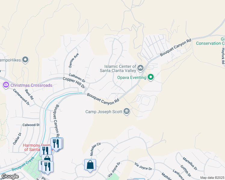 map of restaurants, bars, coffee shops, grocery stores, and more near 20120 Cavern Court in Santa Clarita