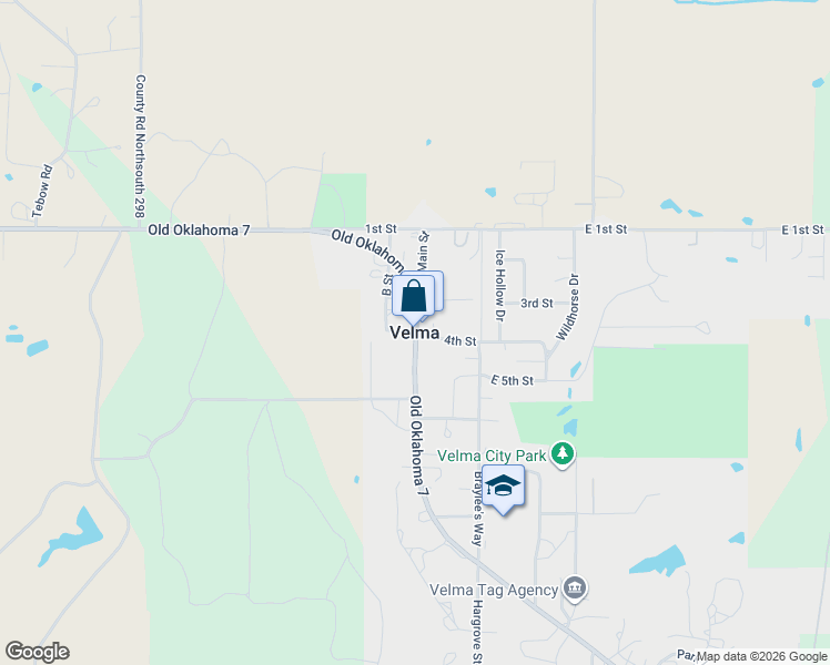 map of restaurants, bars, coffee shops, grocery stores, and more near in Velma