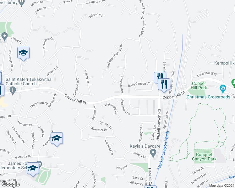 map of restaurants, bars, coffee shops, grocery stores, and more near 21814 Taylor Court in Santa Clarita