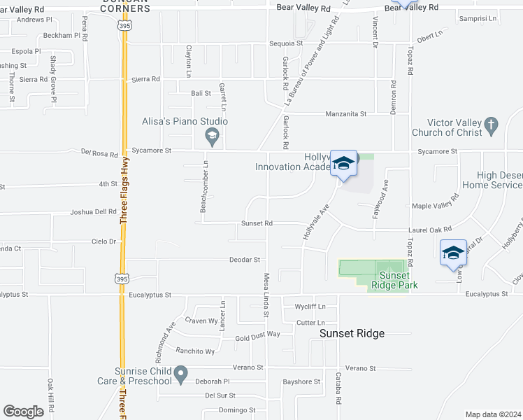 map of restaurants, bars, coffee shops, grocery stores, and more near 11546 Mesa Linda Street in Victorville