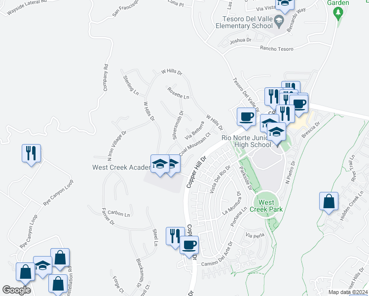 map of restaurants, bars, coffee shops, grocery stores, and more near 28802 Silversmith Drive in Santa Clarita
