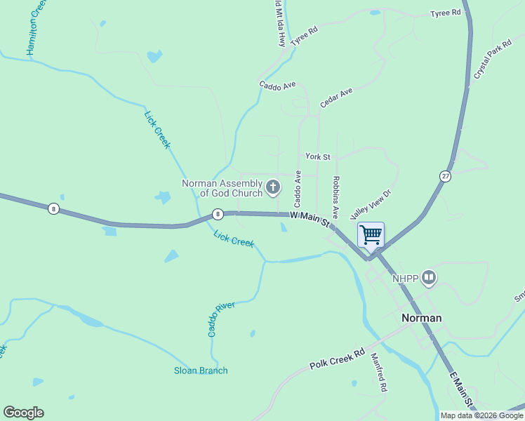 map of restaurants, bars, coffee shops, grocery stores, and more near 525 West Main Street in Norman
