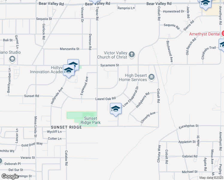 map of restaurants, bars, coffee shops, grocery stores, and more near 12989 Maple Valley Road in Victorville