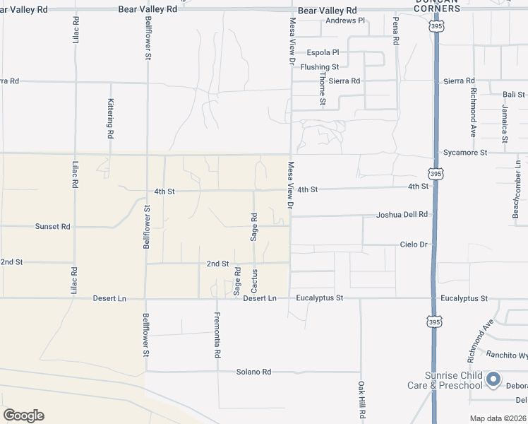 map of restaurants, bars, coffee shops, grocery stores, and more near 11551 Cactus in Victorville