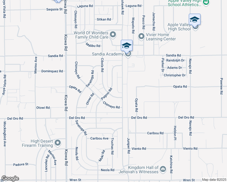 map of restaurants, bars, coffee shops, grocery stores, and more near 11427 Cibola Road in Apple Valley