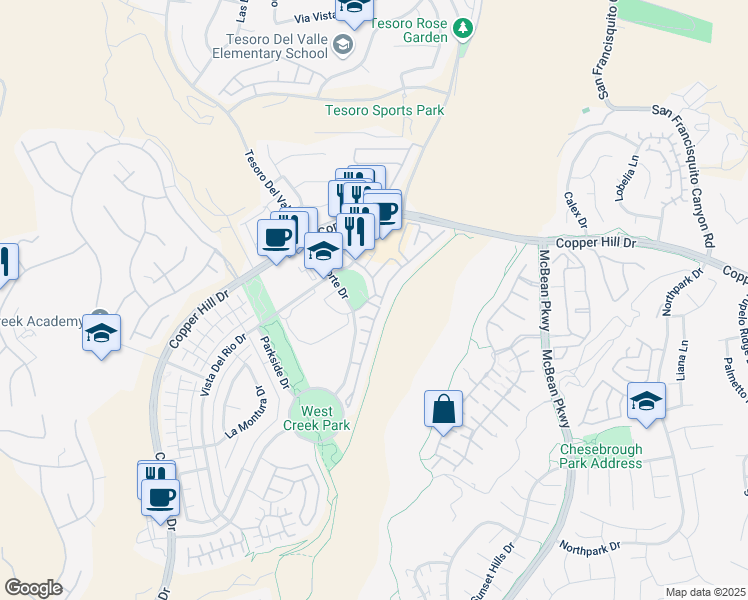 map of restaurants, bars, coffee shops, grocery stores, and more near 28703 Calle de la Paz Drive in Santa Clarita
