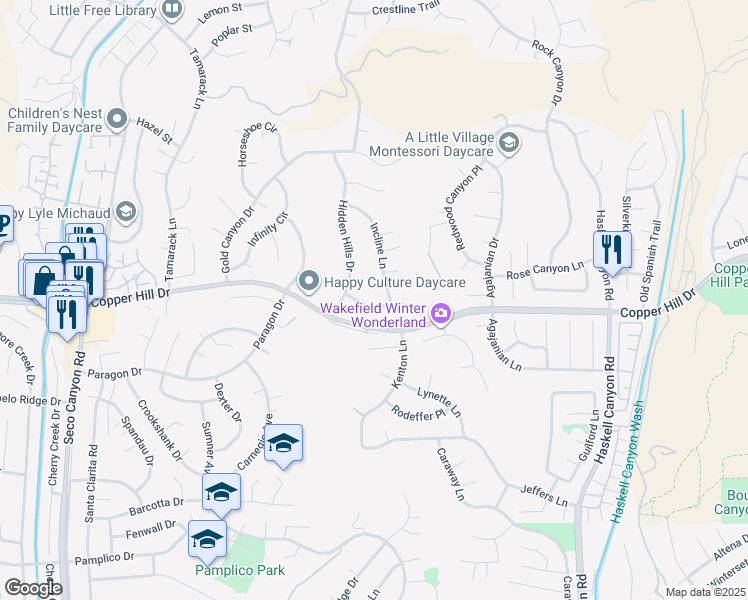 map of restaurants, bars, coffee shops, grocery stores, and more near 22045 Milestone Street in Santa Clarita
