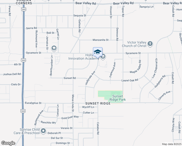 map of restaurants, bars, coffee shops, grocery stores, and more near 11512 Hollyvale Avenue in Victorville