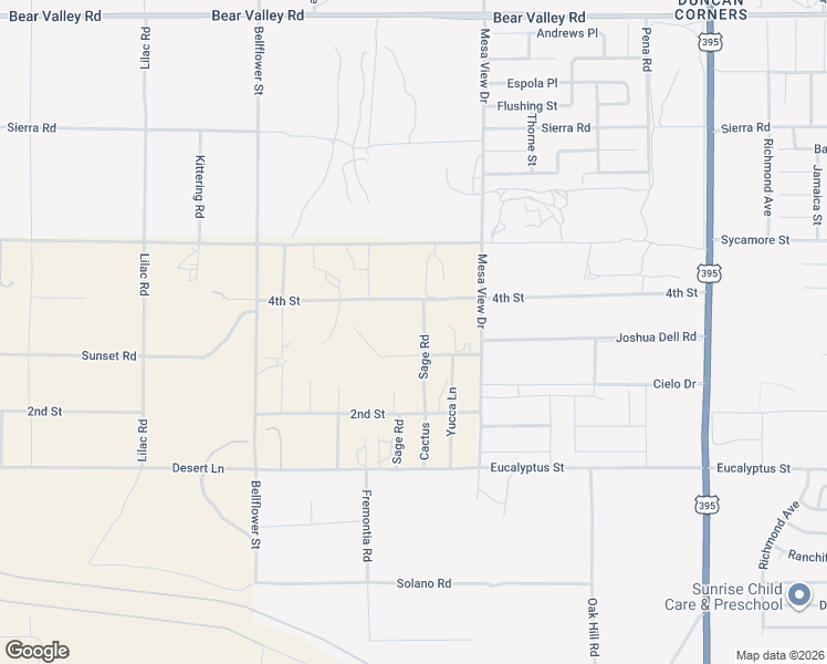 map of restaurants, bars, coffee shops, grocery stores, and more near 11550 Cactus in Victorville