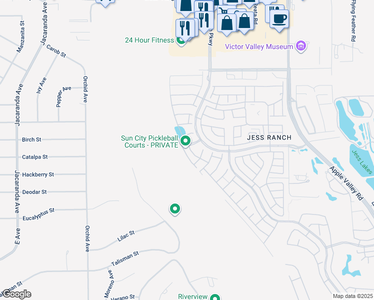 map of restaurants, bars, coffee shops, grocery stores, and more near 11500 Cascade Street in Apple Valley
