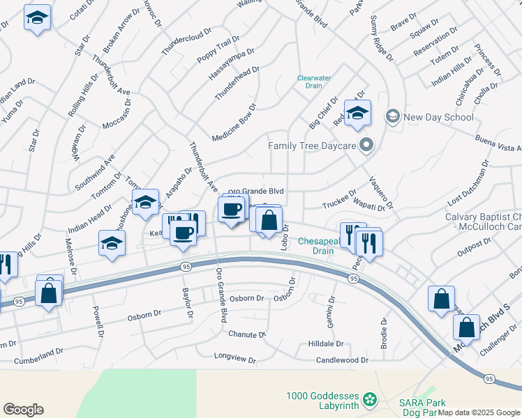 map of restaurants, bars, coffee shops, grocery stores, and more near 3300 Kearsage Drive in Lake Havasu City