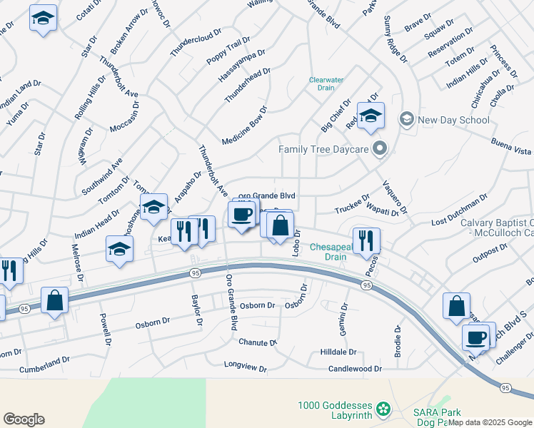 map of restaurants, bars, coffee shops, grocery stores, and more near 3300 Kearsage Drive in Lake Havasu City